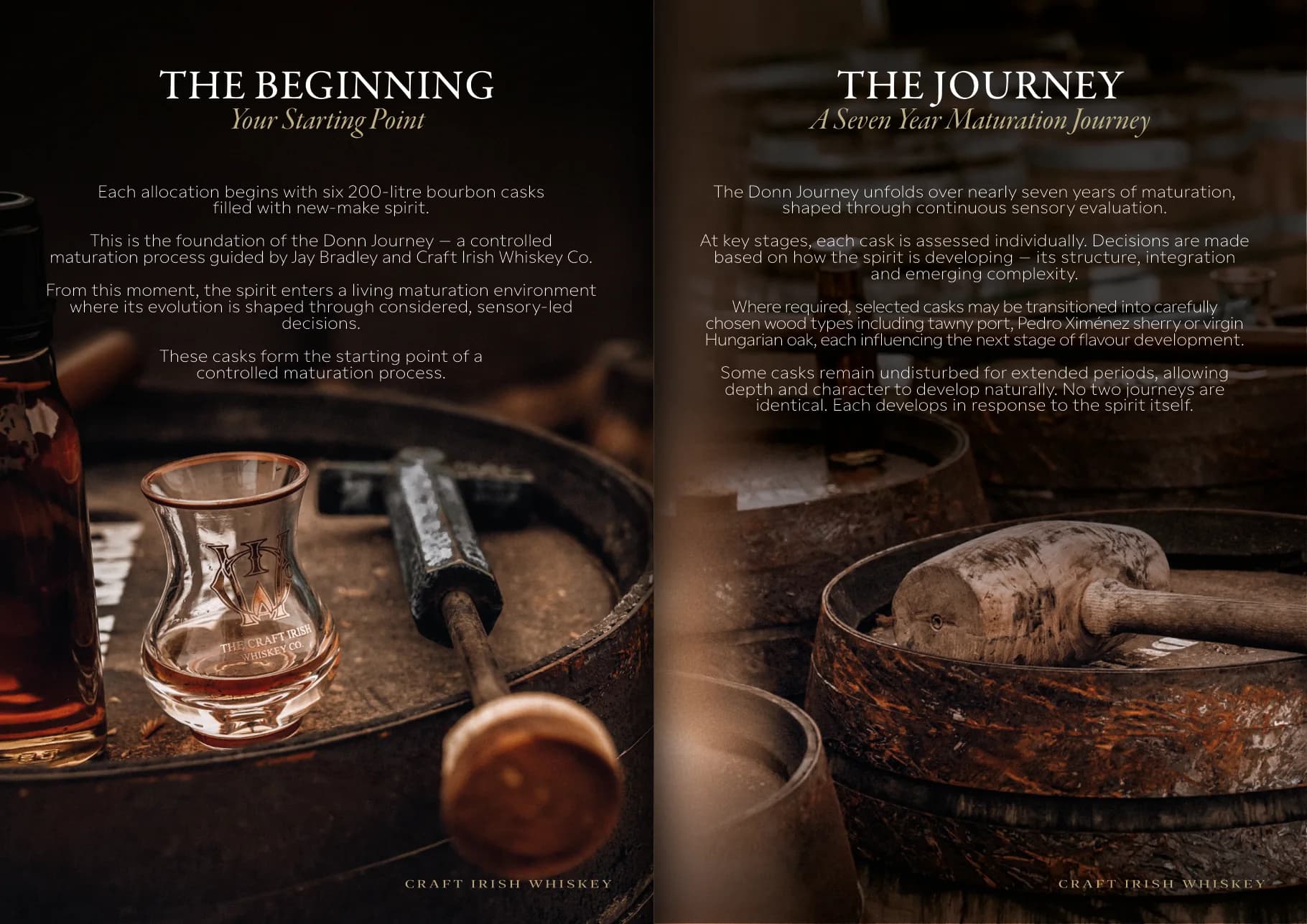 An open spread from The Donn Journey brochure, showing the pages headed The Beginning and The Journey